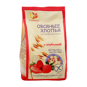 Хлопья овсяные Сташевское 375гр без глютена клубника